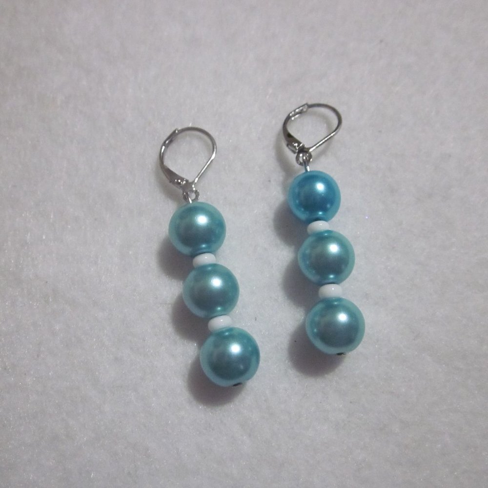 Aqua & White Dangle Earrings.